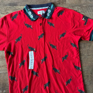 Men's RS1NE Red Black Panther Print Polo Shirt XL